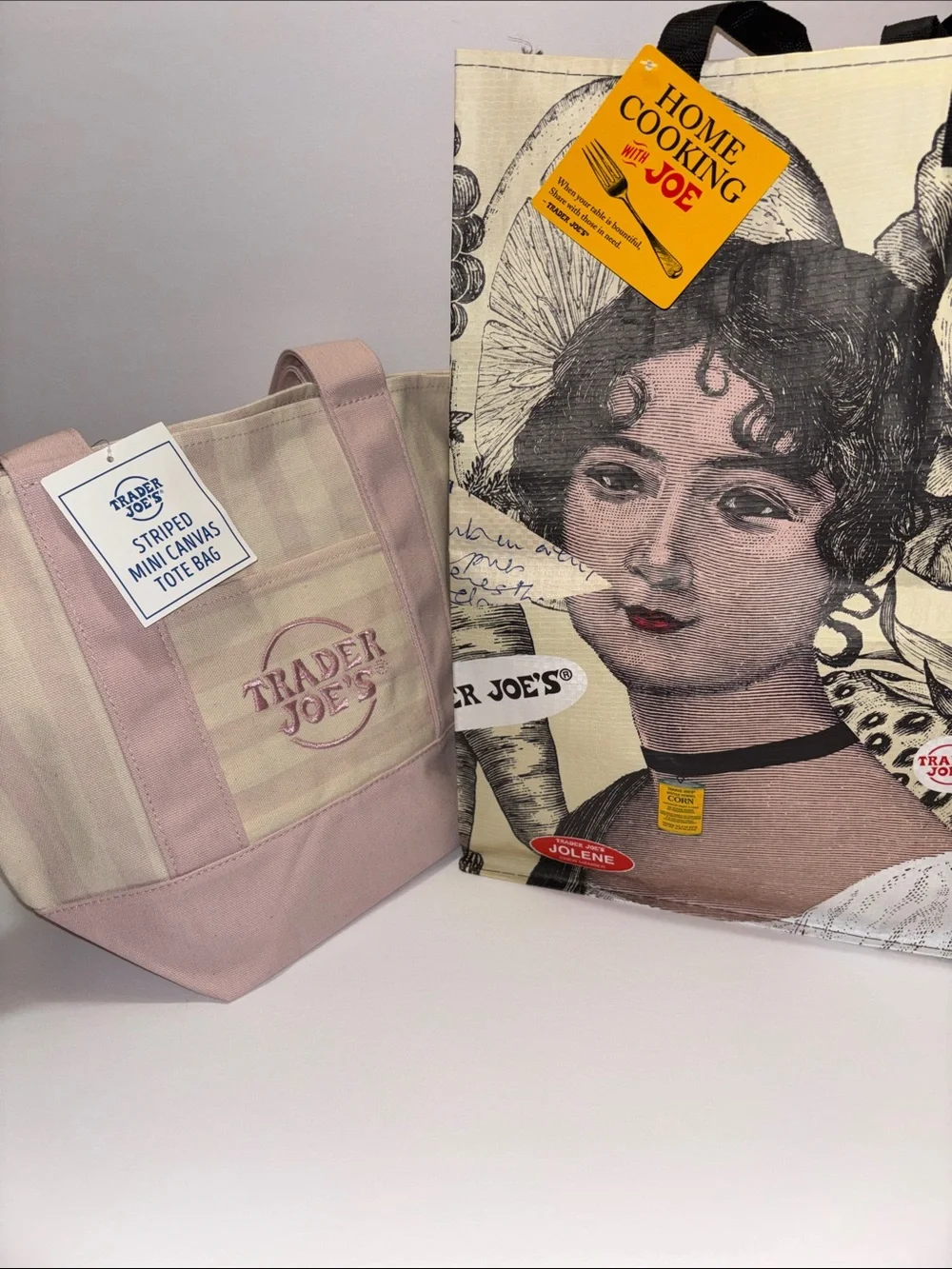 Trader Joe's Pink Striped Mini Canvas Tote PLUS Discontinued Home Cooking Bag